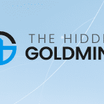 Logo and branding design for The Hidden Goldmine review with modern blue and black typography on a light blue background.