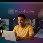 Dashboard of FlaxxaStudios AI design platform showing logo generator, mockup creator, and background remover tools interface.