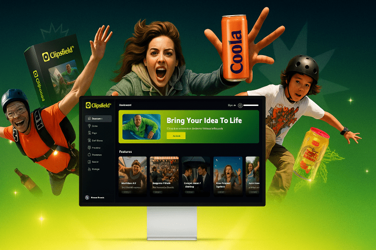 ClipsField AI review – dashboard interface showing AI video creation features and cinematic preview tools