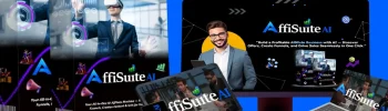 AffiSuite AI Review feature image showing software boxes and dashboard
