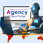 Agency Client Finder (AI) Global Review feature image showing AI robot using digital client finder software