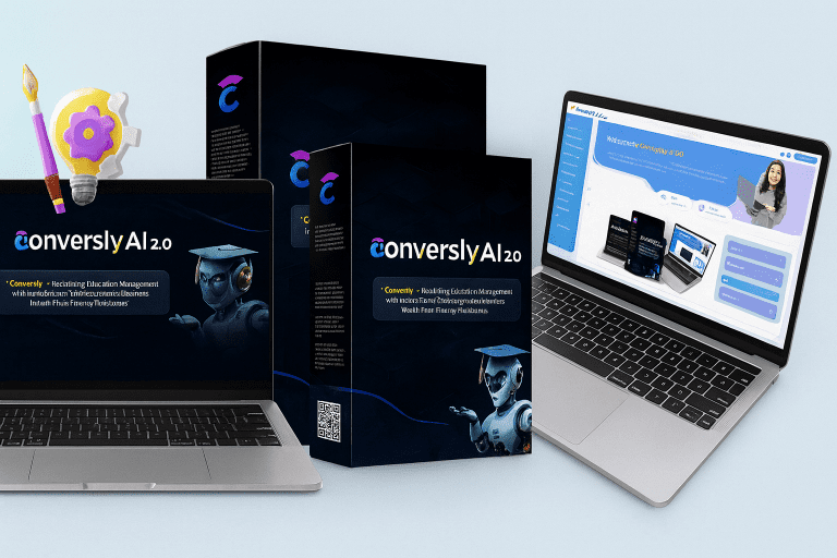 Conversly AI 2.0 Review - the product image showing software boxes and interface
