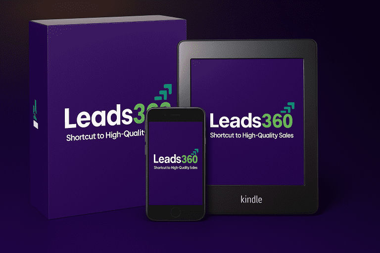 Leads 360 Review feature image showing the Leads 360 software box and devices