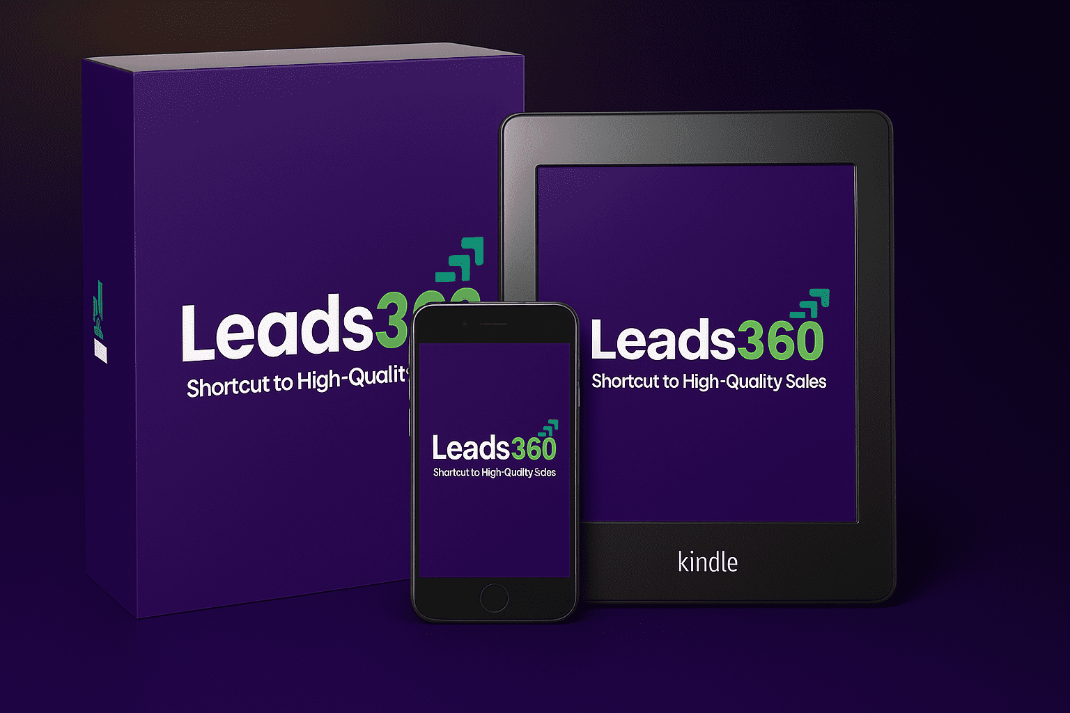 Leads 360 Review feature image showing the Leads 360 software box and devices