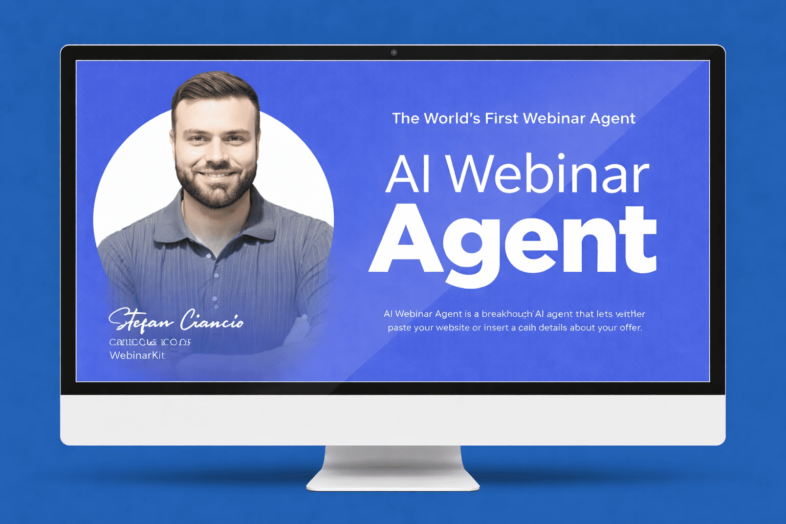 AI Webinar Agent Review showing the AI-powered webinar creation dashboard and branding