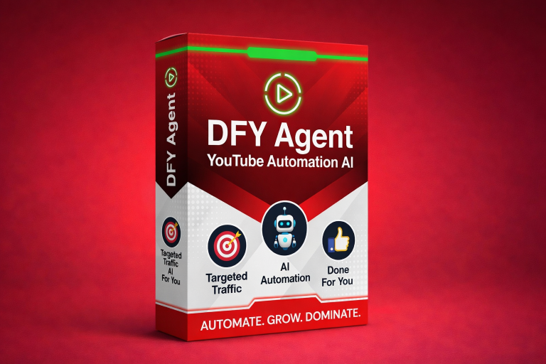 DFY Agent Review feature image showing DFY Agent YouTube Automation AI software box mockup