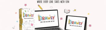 Drawly™ Review 2026 featured image showing 500+ kids step-by-step drawing worksheets with Canva editable templates and commercial rights