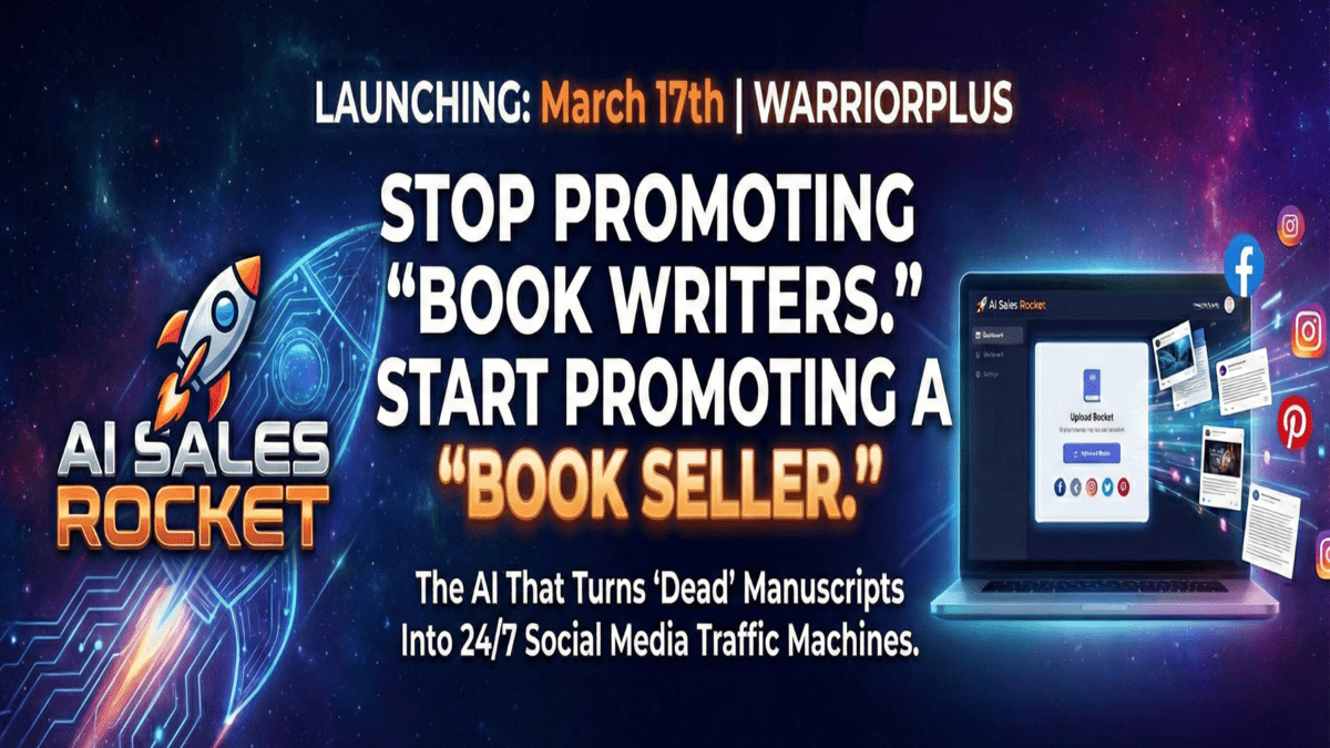 AI Sales Rocket Review 2026 dashboard showing AI book marketing and traffic automation system