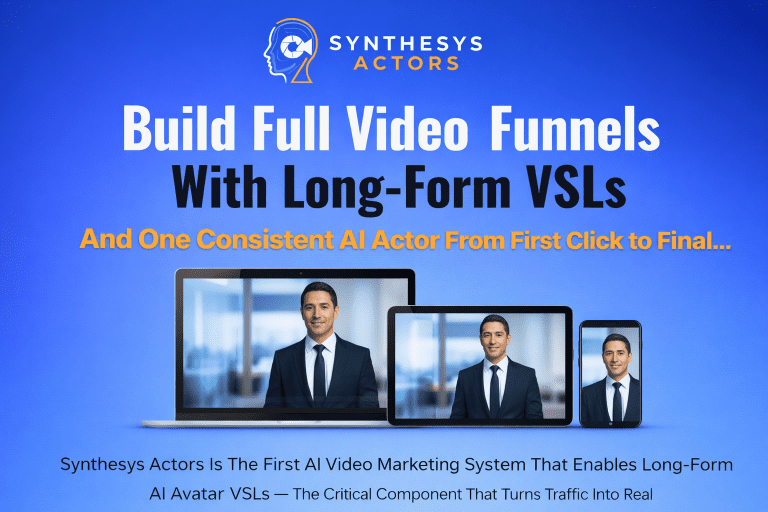 Synthesys Actors Review – AI video generator creating long-form VSL funnels across laptop, tablet, and mobile devices