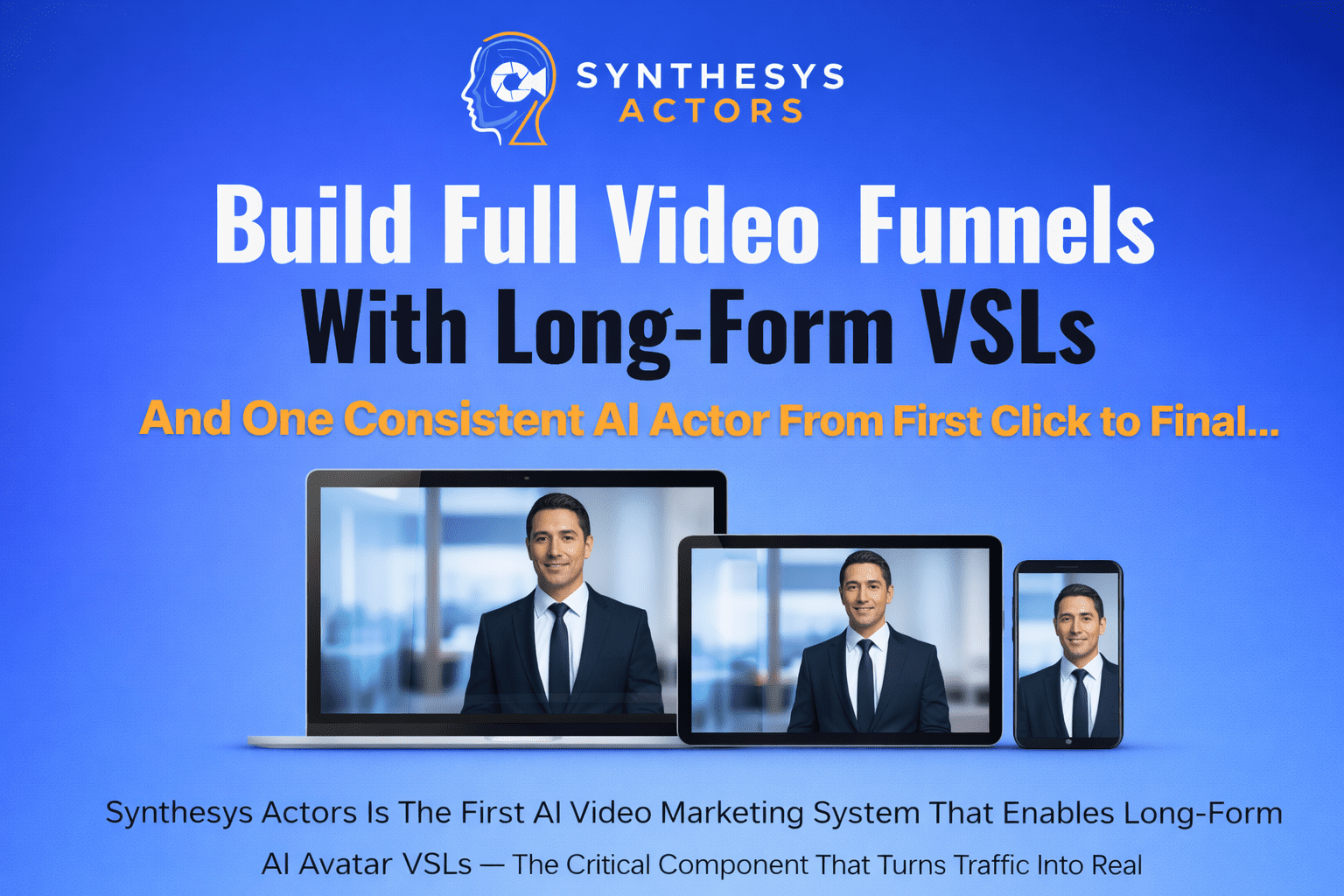 Synthesys Actors Review – AI video generator creating long-form VSL funnels across laptop, tablet, and mobile devices