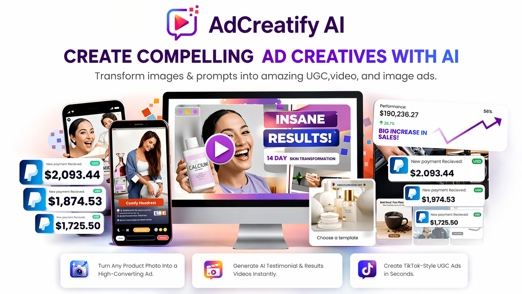 AdCreatify AI Review 2026 dashboard showing AI ad generator creating video and image ad creatives