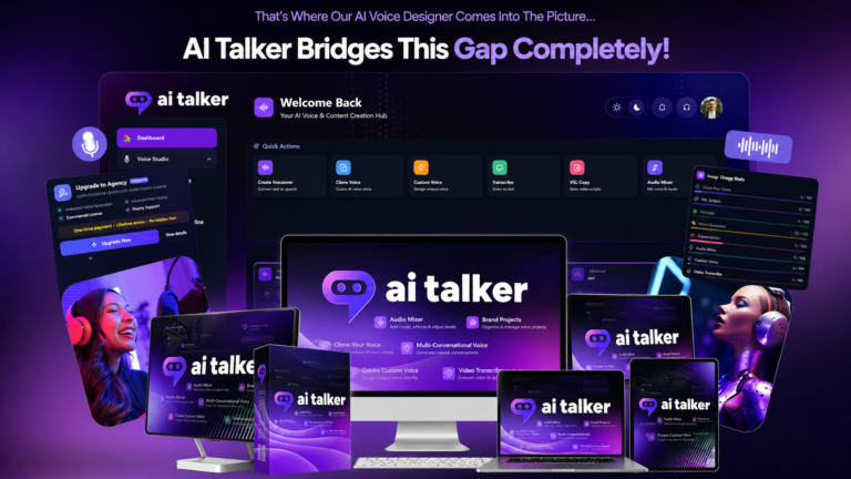 AI Talker Review 2026 dashboard showing AI voice generator interface and features