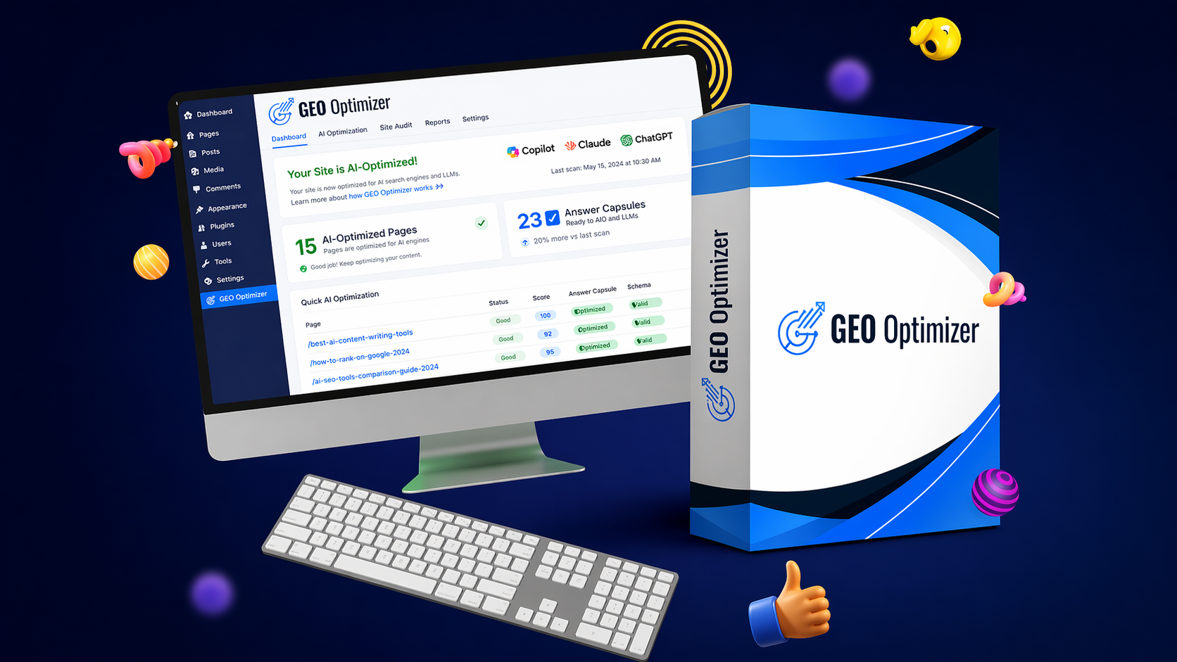 GEO Optimizer Review 2026 dashboard and product box showing AI SEO optimization tool interface