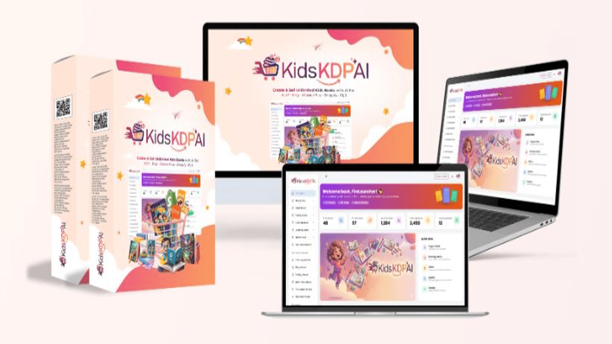 KidsKDPAI Review AI kids book creator software dashboard and product mockup