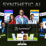 Synthetic AI Review dashboard showing AI agent builder, chatbot conversations, and automation features