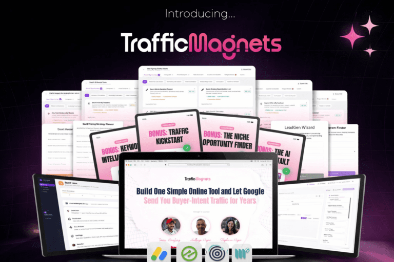 TrafficMagnets Review 2026 AI traffic generation software dashboard and tool builder interface