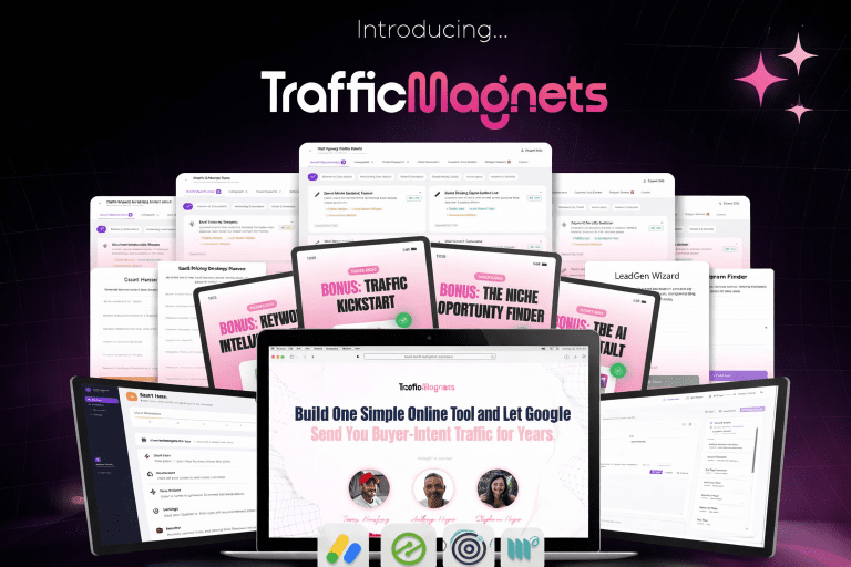TrafficMagnets Review 2026 AI traffic generation software dashboard and tool builder interface