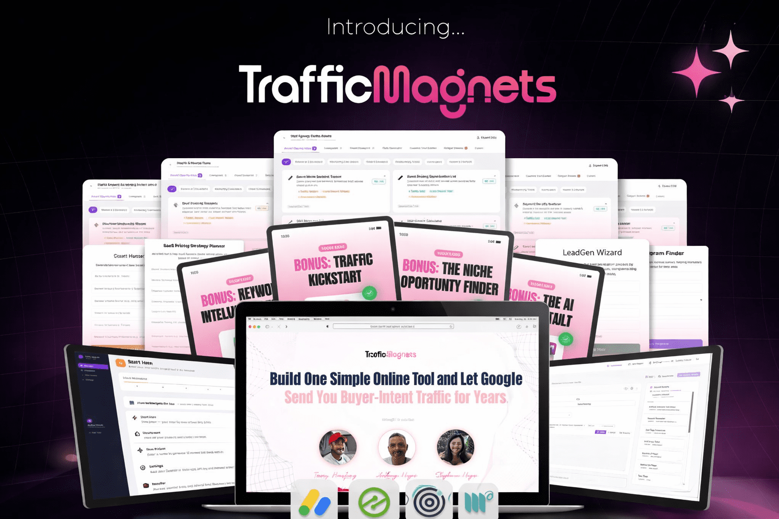 TrafficMagnets Review 2026 AI traffic generation software dashboard and tool builder interface