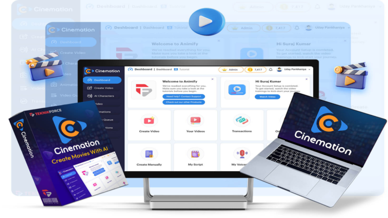 Cinemation Review dashboard showing AI video generator interface and cinematic video creation tool