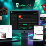 GuruOS Review dashboard showing AI business automation platform for course creation, funnels, chatbot marketing, and digital product management