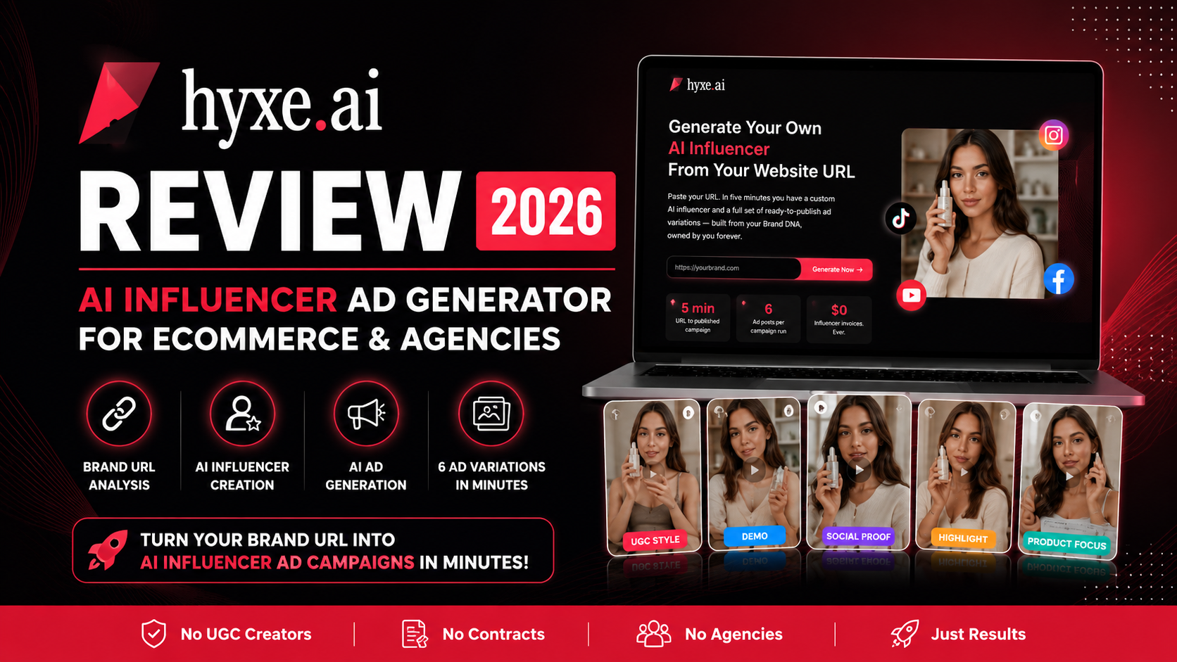 hyxe.ai Review 2026 feature image showing AI Influencer Ad Generator platform for eCommerce brands and marketing agencies