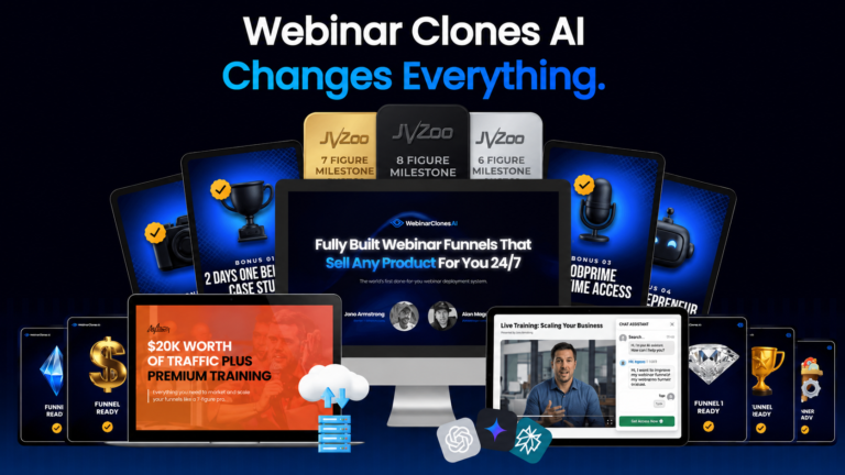 WebinarClonesAI Review 2026 featured image showing AI webinar funnel software dashboard and DFY webinar funnels