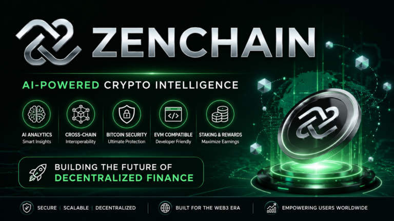 ZenChain Review 2026 feature image showing AI-powered crypto analytics blockchain platform