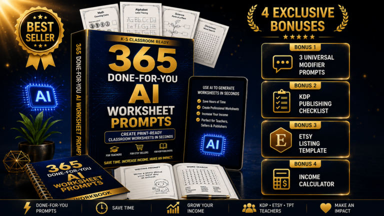 365 AI Worksheet Prompt Review 2026 featured image showing AI worksheet prompts, bonuses, classroom worksheet generator, and educational content creation tools