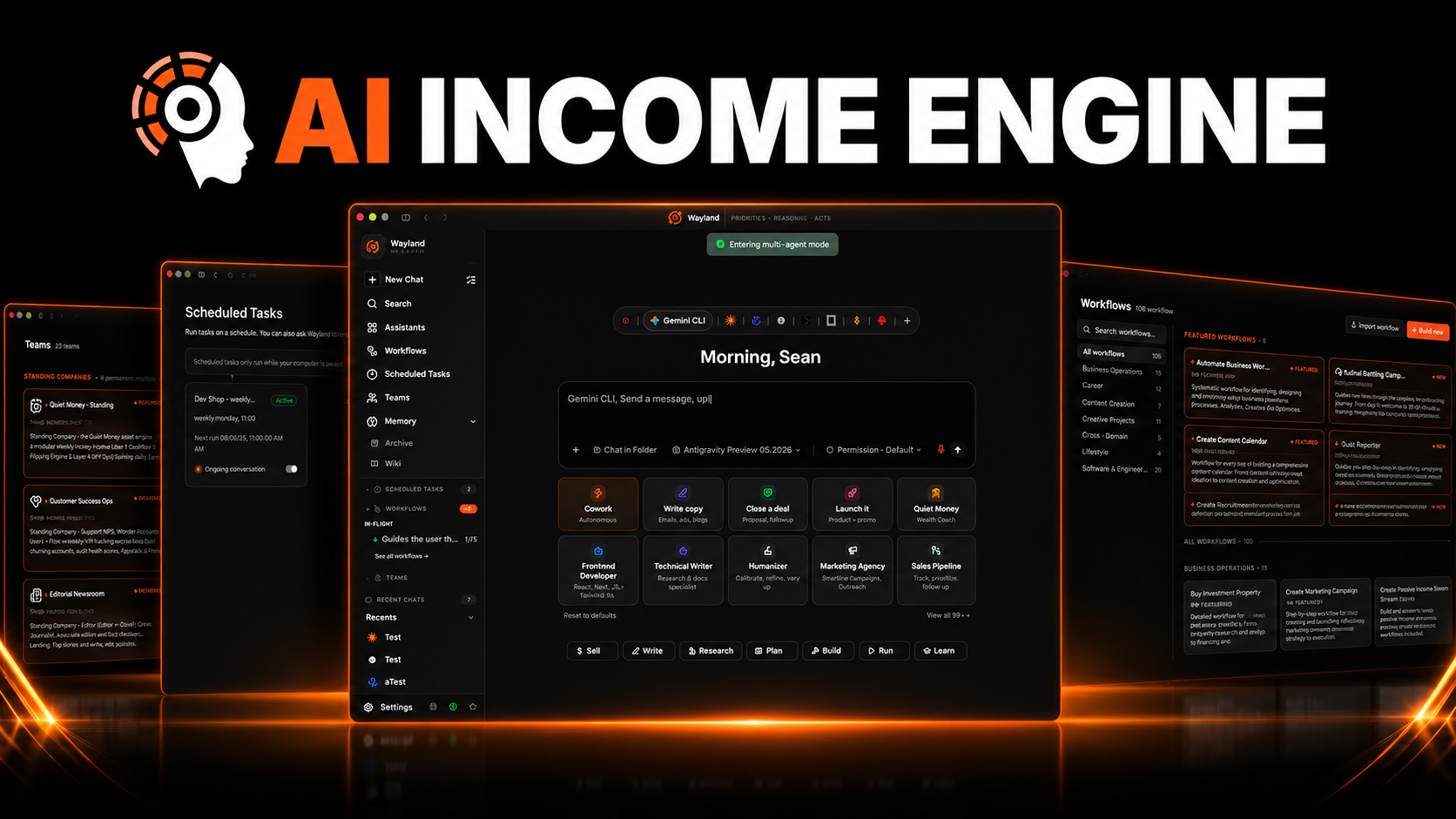 AI Income Engine Review 2026 dashboard showcasing Wayland AI business building and workflow automation platform