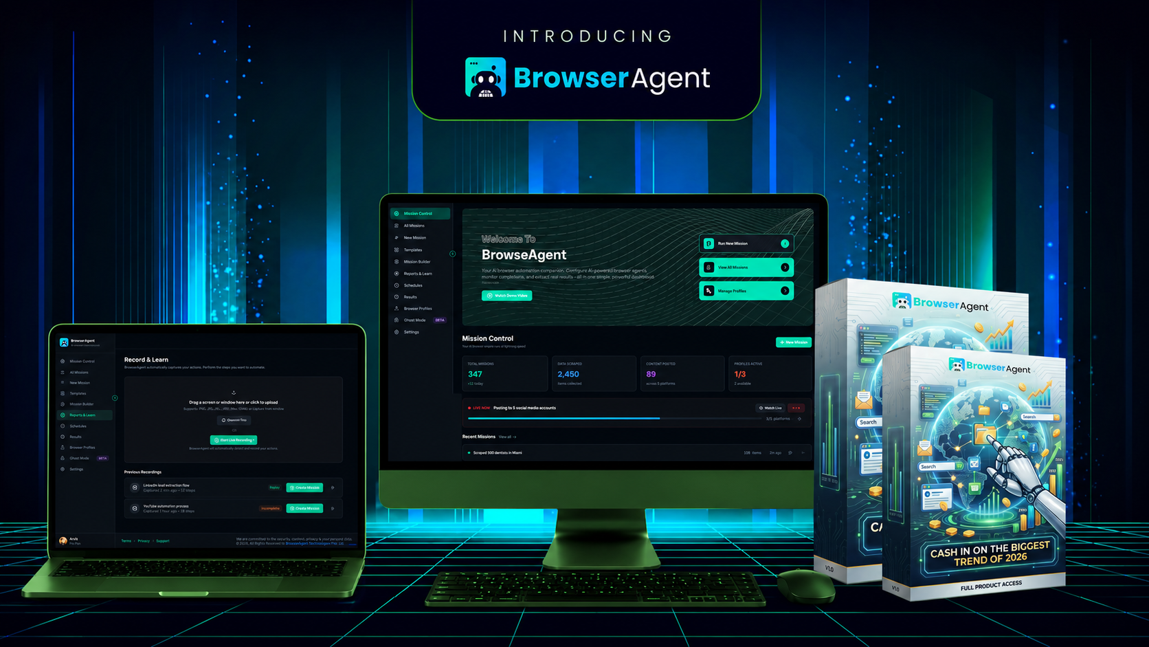 BrowserAgent Review 2026 dashboard showcasing AI browser automation software for lead generation, workflow automation, SEO, and online business productivity.