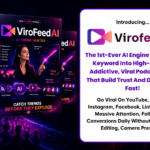 ViroFeed AI Review 2026 dashboard showing AI trend discovery, viral video creation, AI presenters and faceless video automation platform