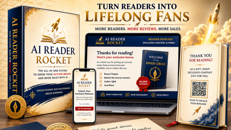 AI Reader Rocket AI Review 2026 feature image showing AI Reader Rocket software for Amazon KDP authors to build email lists, increase reader engagement, and grow book sales.