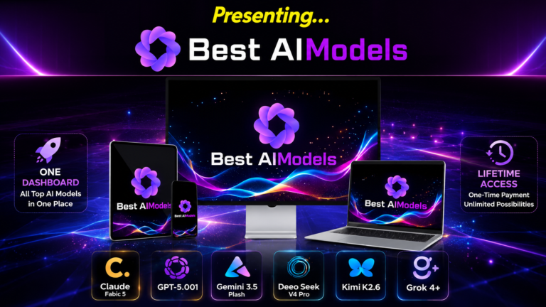 Best AIModels Review 2026 feature image showing the Best AIModels dashboard with multiple AI models including GPT, Claude, Gemini, DeepSeek, Kimi, and Grok.