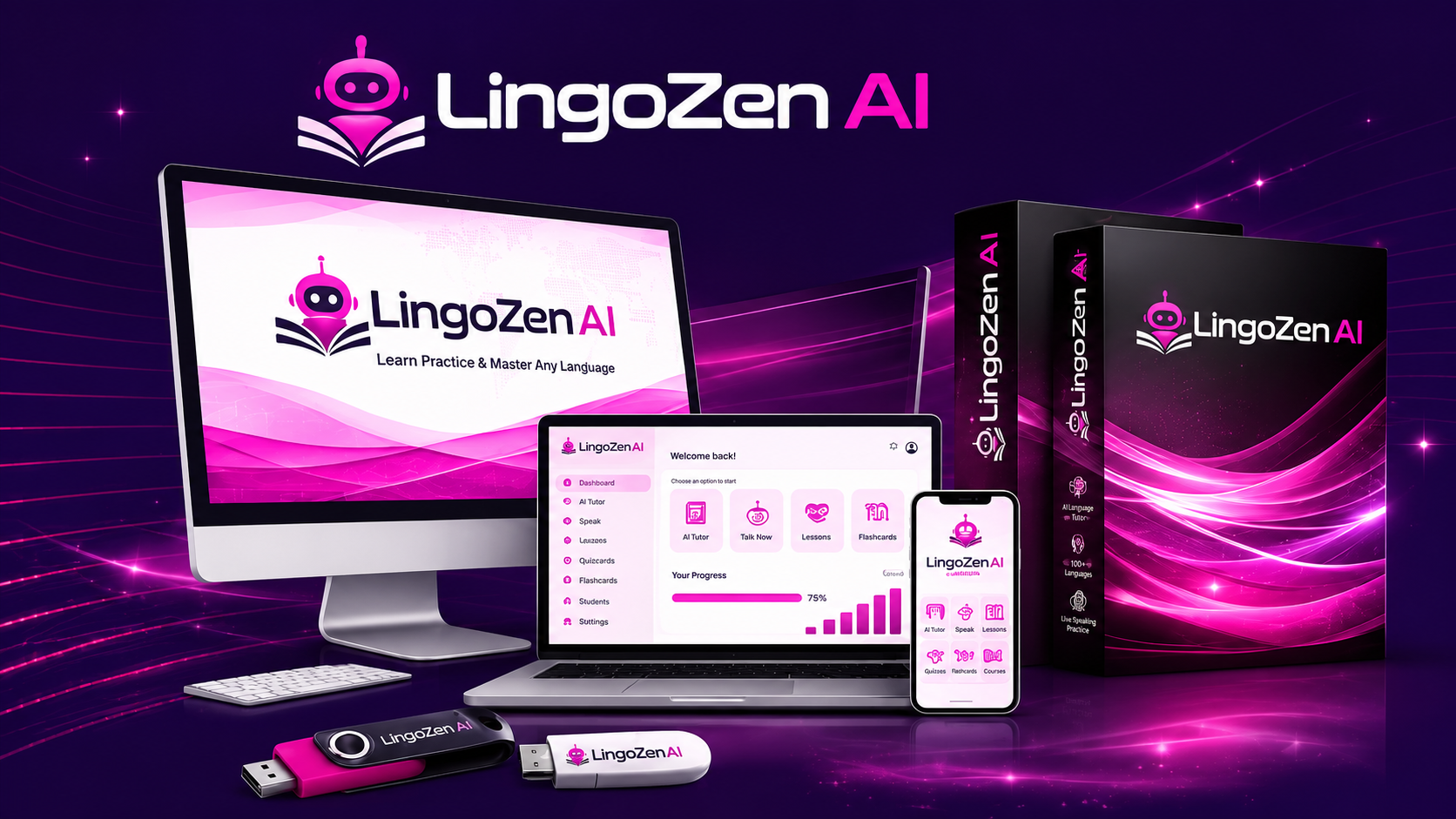 LingoZen AI Review 2026 featured image showing the AI language learning platform dashboard, AI avatar tutors, and language business software