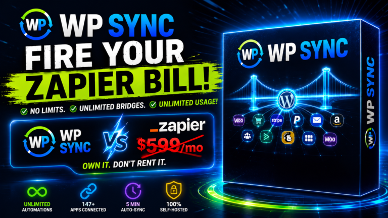 WP Sync Review 2026 showing a WordPress automation plugin and Zapier alternative
