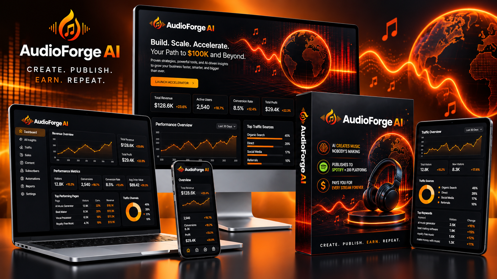 AudioForge AI Review product image showing AI music creation and publishing platform